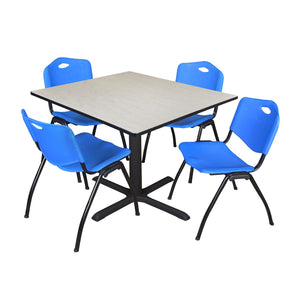 Cain Square Breakroom Table and Chair Package, Cain 48" Square X-Base Breakroom Table with 4 "M" Stack Chairs