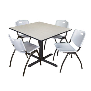 Cain Square Breakroom Table and Chair Package, Cain 48" Square X-Base Breakroom Table with 4 "M" Stack Chairs