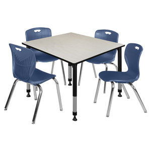 Kee Classroom Table and Chair Package, Kee 48" Square Adjustable Height Table with 4 Andy 18" Stack Chairs