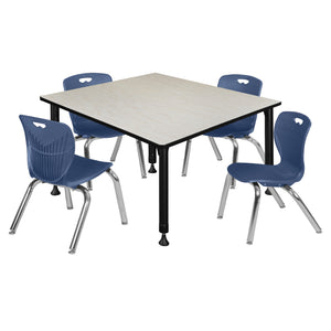 Kee Classroom Table and Chair Package, Kee 48" Square Adjustable Height Table with 4 Andy 12" Stack Chairs