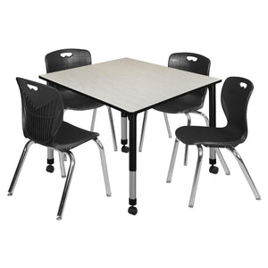 Kee Classroom Table and Chair Package, Kee 48" Square Mobile Adjustable Height Table with 4 Andy 18" Stack Chairs