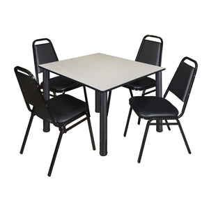 Kee Square Breakroom Table and Chair Package, Kee 48" Square Post-Leg Breakroom Table with 4 Restaurant Stack Chairs