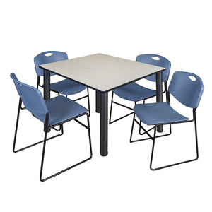 Kee Square Breakroom Table and Chair Package, Kee 48" Square Post-Leg Breakroom Table with 4 Zeng Stack Chairs