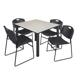 Kee Square Breakroom Table and Chair Package, Kee 48" Square Post-Leg Breakroom Table with 4 Zeng Stack Chairs