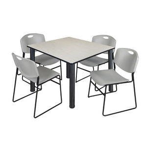 Kee Square Breakroom Table and Chair Package, Kee 48" Square Post-Leg Breakroom Table with 4 Zeng Stack Chairs