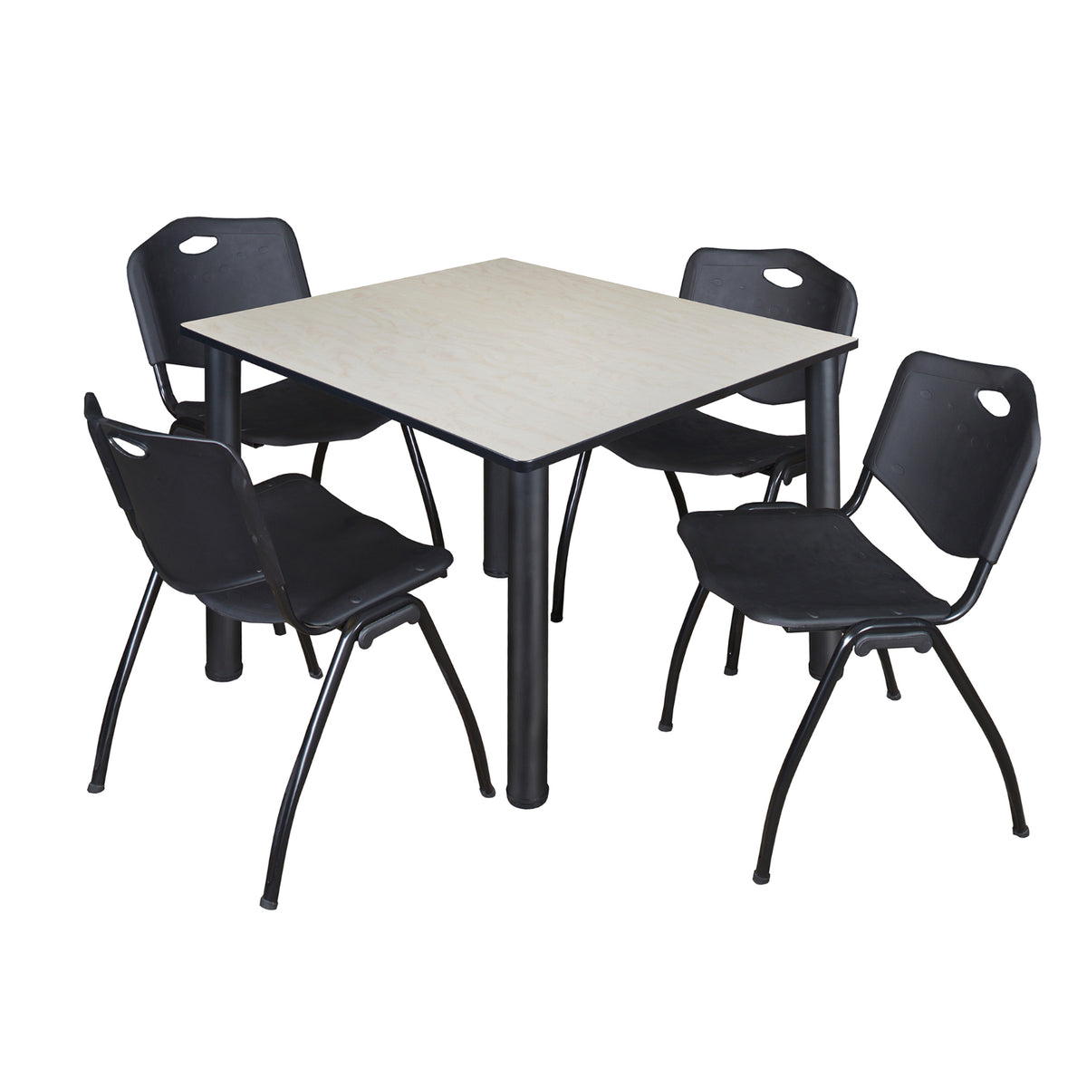 Kee Square Breakroom Table and Chair Package, Kee 48" Square Post-Leg Breakroom Table with 4 M Stack Chairs