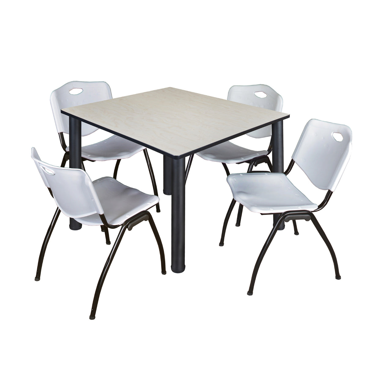 Kee Square Breakroom Table and Chair Package, Kee 48" Square Post-Leg Breakroom Table with 4 M Stack Chairs