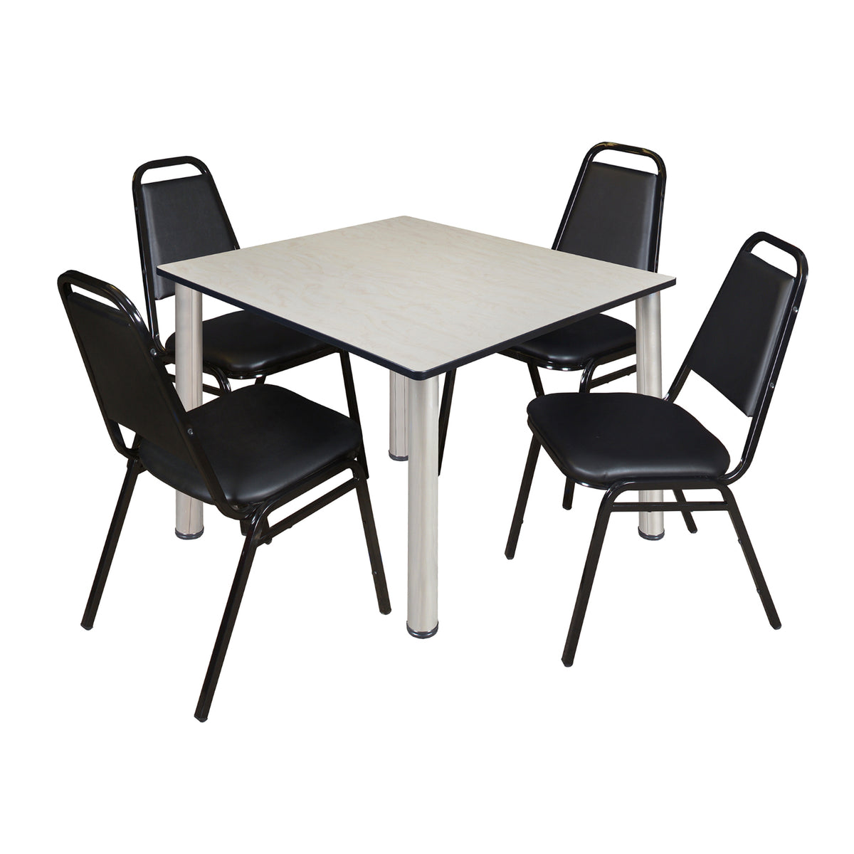 Kee Square Breakroom Table and Chair Package, Kee 48" Square Post-Leg Breakroom Table with 4 Restaurant Stack Chairs