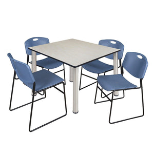 Kee Square Breakroom Table and Chair Package, Kee 48" Square Post-Leg Breakroom Table with 4 Zeng Stack Chairs