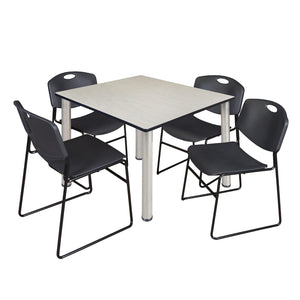 Kee Square Breakroom Table and Chair Package, Kee 48" Square Post-Leg Breakroom Table with 4 Zeng Stack Chairs