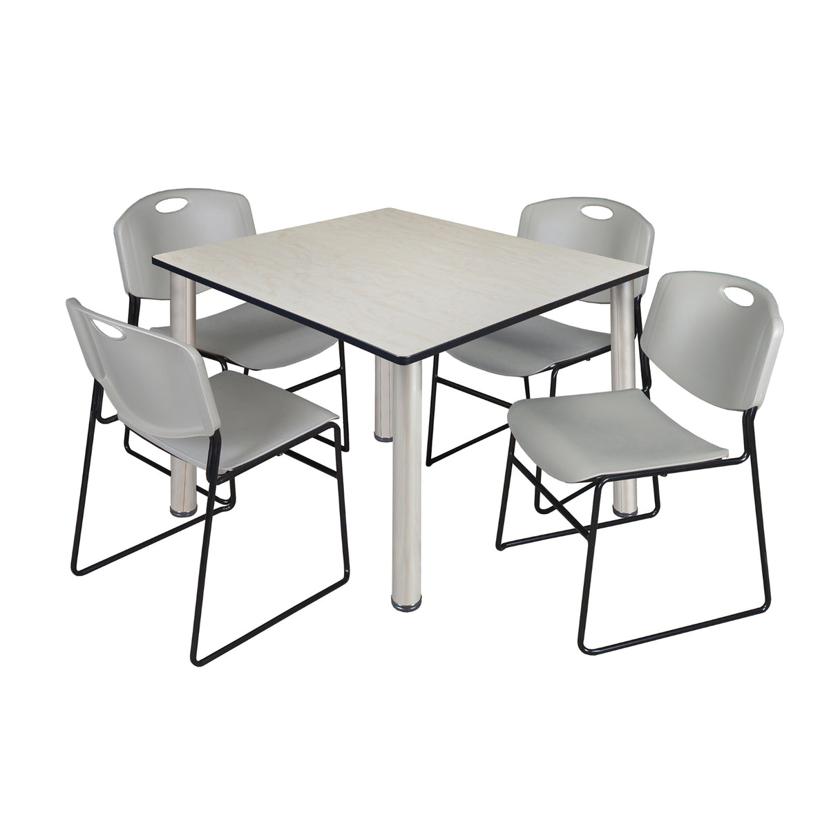 Kee Square Breakroom Table and Chair Package, Kee 48" Square Post-Leg Breakroom Table with 4 Zeng Stack Chairs