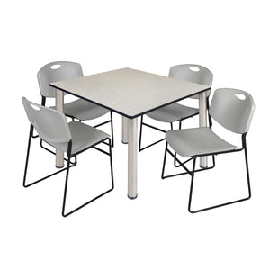 Kee Square Breakroom Table and Chair Package, Kee 48" Square Post-Leg Breakroom Table with 4 Zeng Stack Chairs