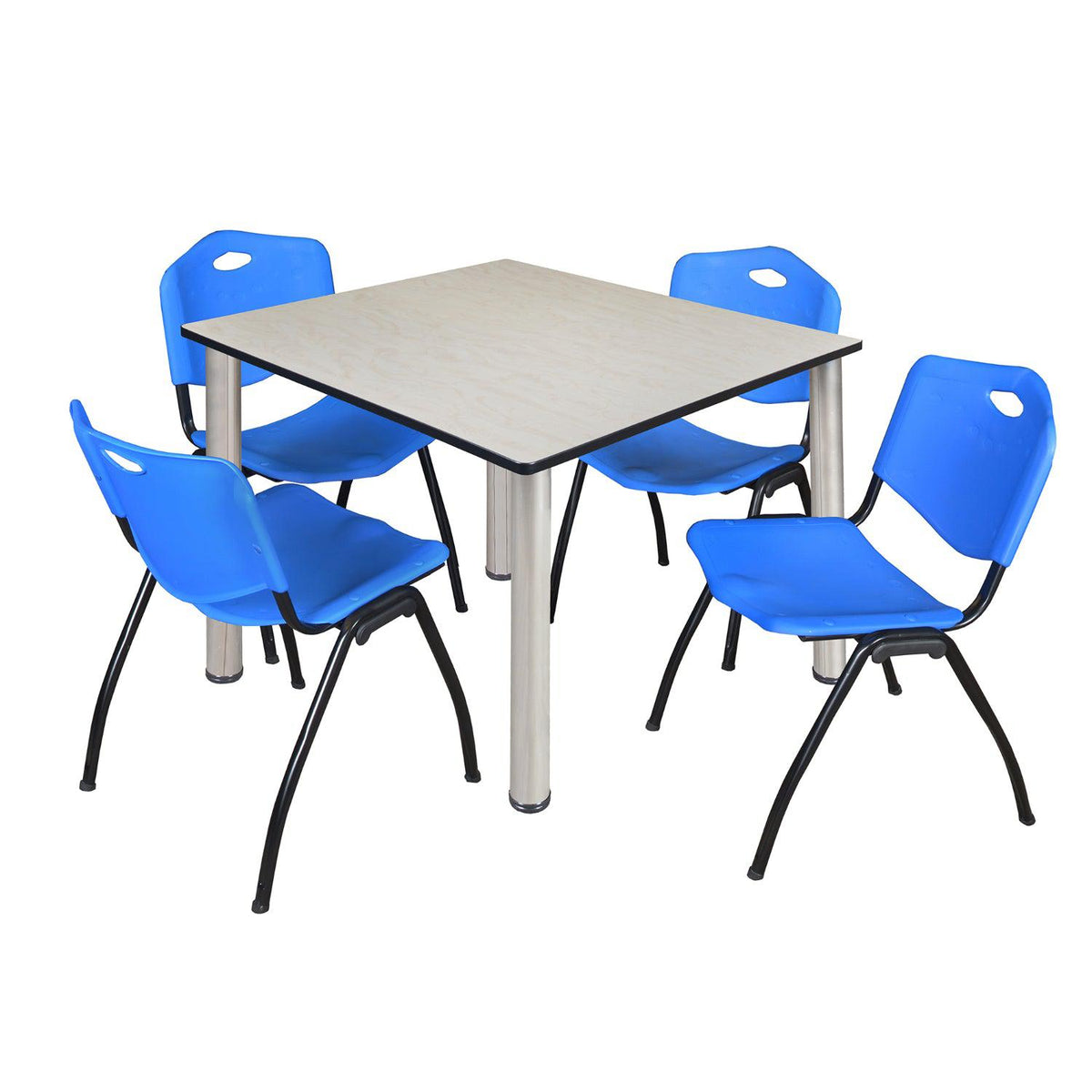 Kee Square Breakroom Table and Chair Package, Kee 48" Square Post-Leg Breakroom Table with 4 M Stack Chairs