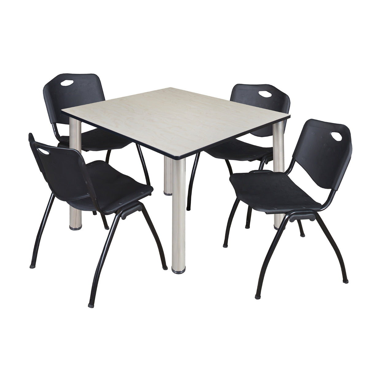 Kee Square Breakroom Table and Chair Package, Kee 48" Square Post-Leg Breakroom Table with 4 M Stack Chairs