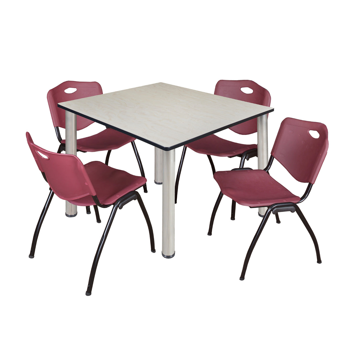 Kee Square Breakroom Table and Chair Package, Kee 48" Square Post-Leg Breakroom Table with 4 M Stack Chairs
