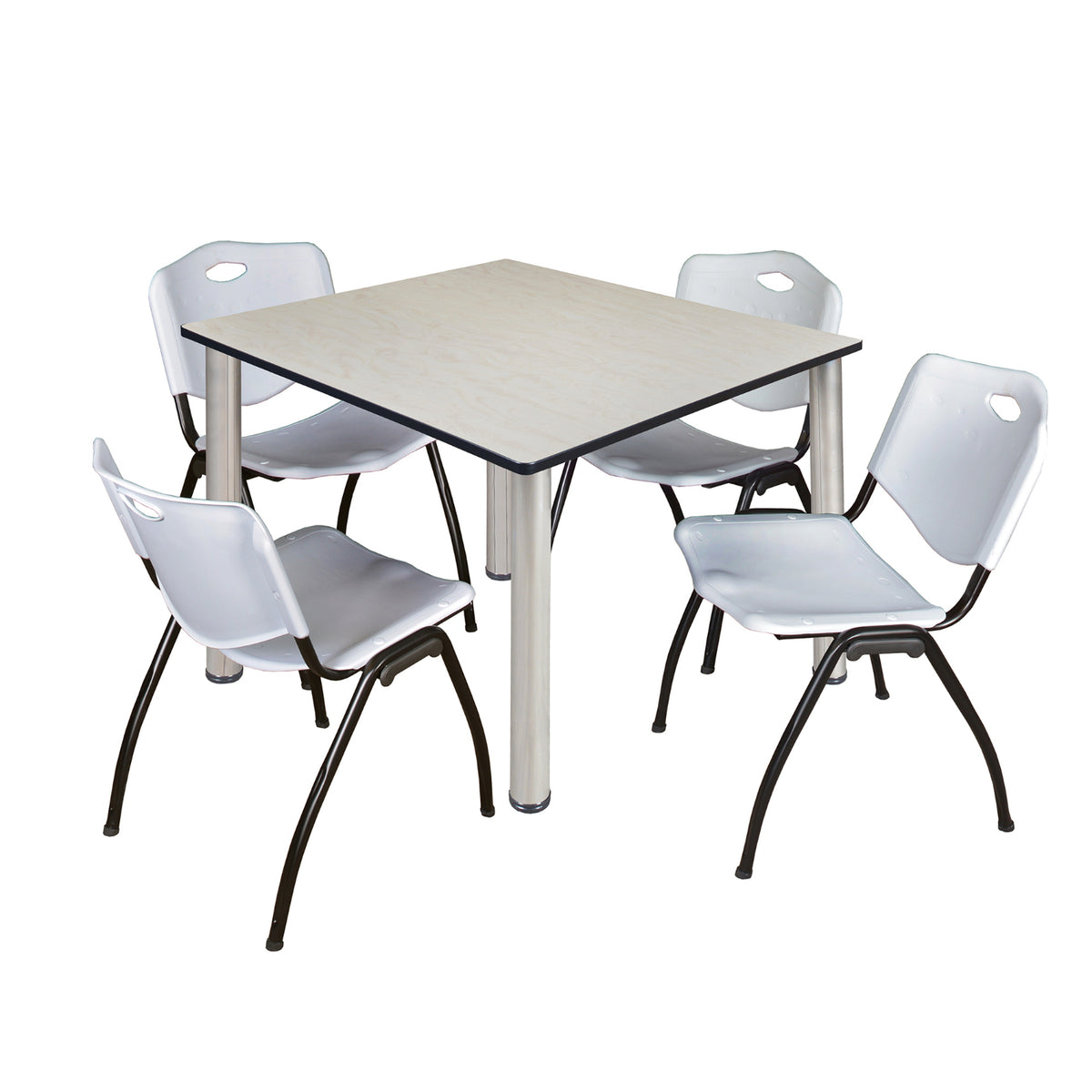 Kee Square Breakroom Table and Chair Package, Kee 48" Square Post-Leg Breakroom Table with 4 M Stack Chairs