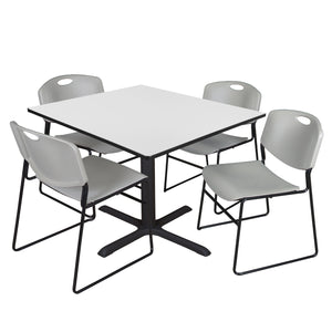 Cain Square Breakroom Table and Chair Package, Cain 48" Square X-Base Breakroom Table with 4 Zeng Stack Chairs
