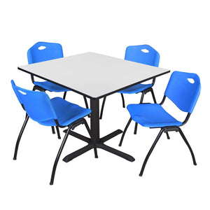 Cain Square Breakroom Table and Chair Package, Cain 48" Square X-Base Breakroom Table with 4 "M" Stack Chairs