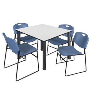 Kee Square Breakroom Table and Chair Package, Kee 48" Square Post-Leg Breakroom Table with 4 Zeng Stack Chairs