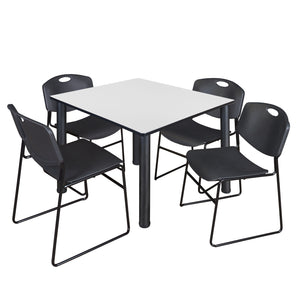 Kee Square Breakroom Table and Chair Package, Kee 48" Square Post-Leg Breakroom Table with 4 Zeng Stack Chairs