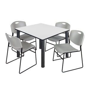 Kee Square Breakroom Table and Chair Package, Kee 48" Square Post-Leg Breakroom Table with 4 Zeng Stack Chairs