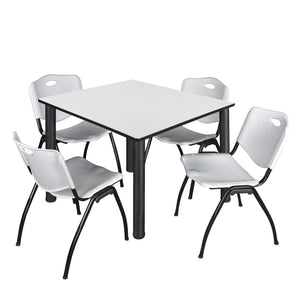 Kee Square Breakroom Table and Chair Package, Kee 48" Square Post-Leg Breakroom Table with 4 M Stack Chairs
