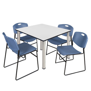 Kee Square Breakroom Table and Chair Package, Kee 48" Square Post-Leg Breakroom Table with 4 Zeng Stack Chairs