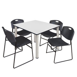 Kee Square Breakroom Table and Chair Package, Kee 48" Square Post-Leg Breakroom Table with 4 Zeng Stack Chairs