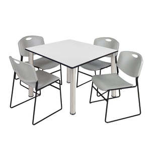 Kee Square Breakroom Table and Chair Package, Kee 48" Square Post-Leg Breakroom Table with 4 Zeng Stack Chairs