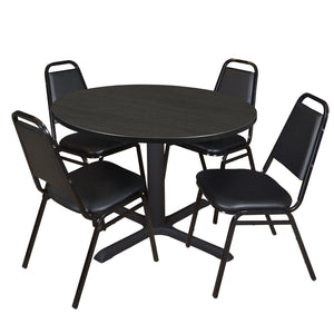 Cain Round Breakroom Table and Chair Package, Cain 48" Round X-Base Breakroom Table with 4 Restaurant Stack Chairs