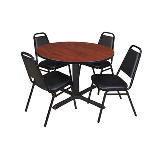 Cain Round Breakroom Table and Chair Package, Cain 48" Round X-Base Breakroom Table with 4 Restaurant Stack Chairs