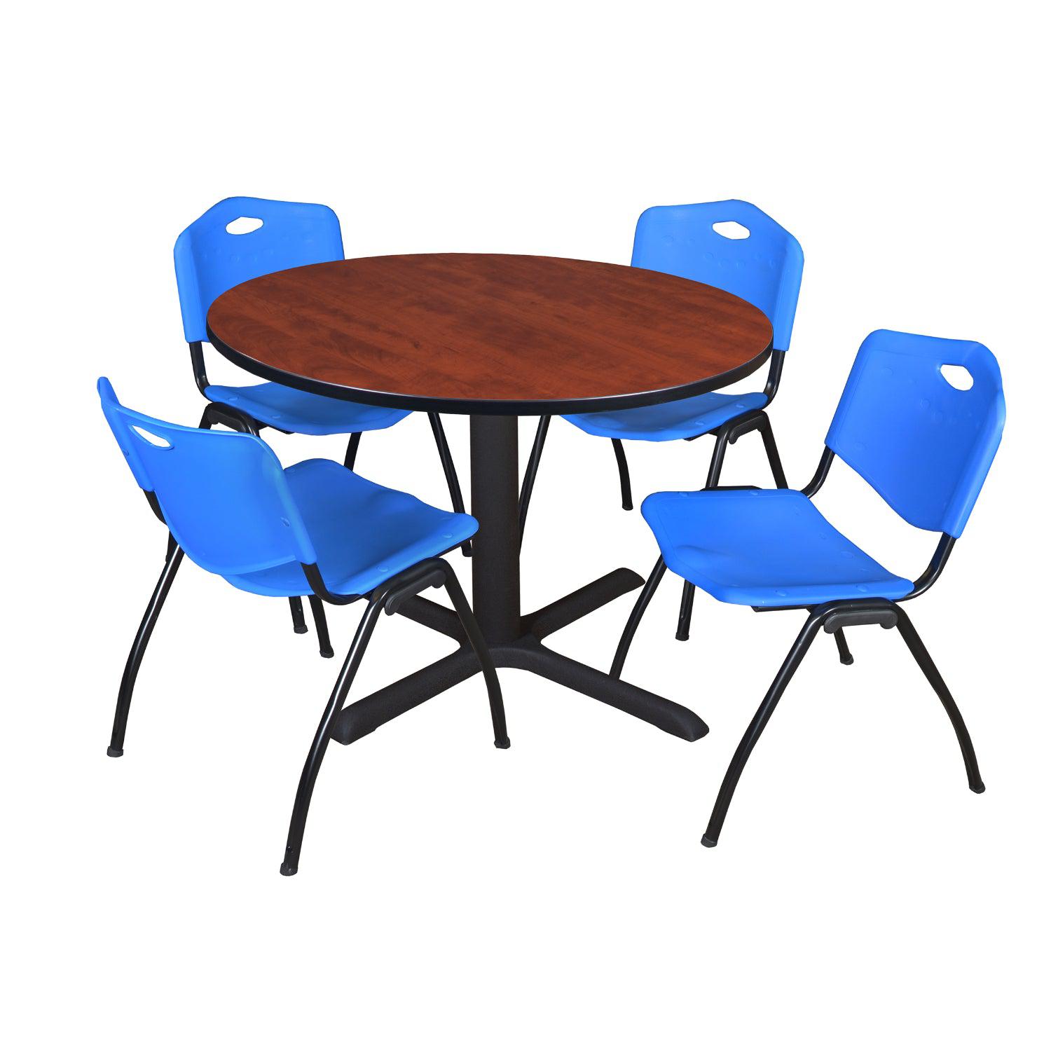 Cain Round Breakroom Table and Chair Package, Cain 48" Round X-Base Breakroom Table with 4 "M" Stack Chairs