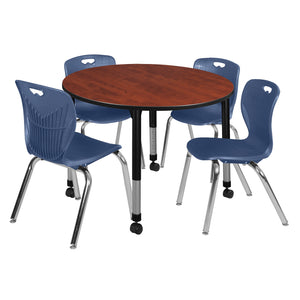 Kee Classroom Table and Chair Package, Kee 48" Round Mobile Adjustable Height Table with 4 Andy 18" Stack Chairs