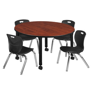 Kee Classroom Table and Chair Package, Kee 48" Round Mobile Adjustable Height Table with 4 Andy 12" Stack Chairs