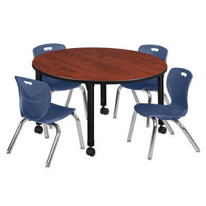 Kee Classroom Table and Chair Package, Kee 48" Round Mobile Adjustable Height Table with 4 Andy 12" Stack Chairs