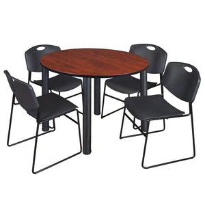 Kee Round Breakroom Table and Chair Package, Kee 48" Round Post-Leg Breakroom Table with 4 Zeng Stack Chairs