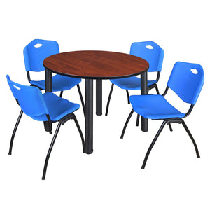 Kee Round Breakroom Table and Chair Package, Kee 48" Round Post-Leg Breakroom Table with 4 "M" Stack Chairs