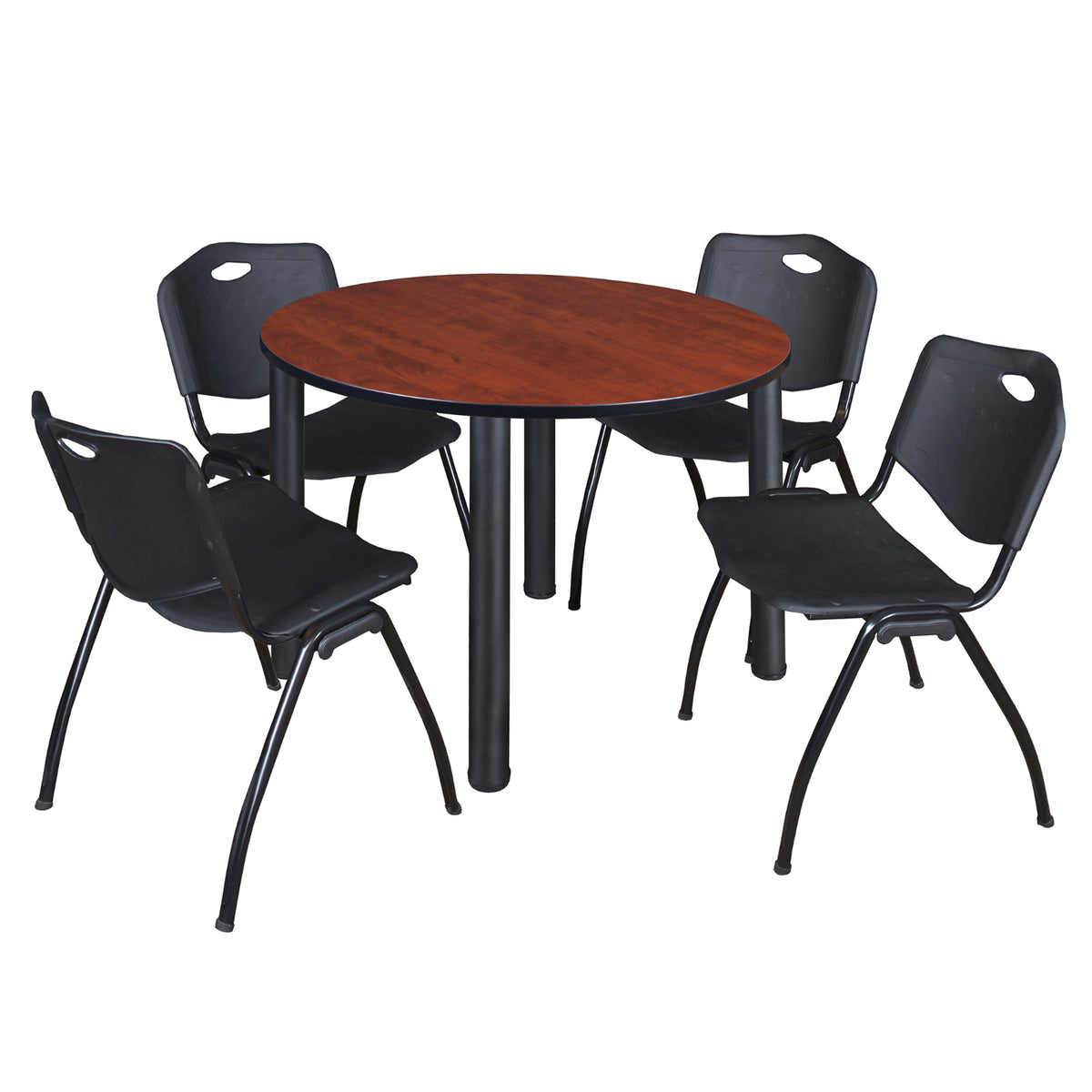 Kee Round Breakroom Table and Chair Package, Kee 48" Round Post-Leg Breakroom Table with 4 "M" Stack Chairs