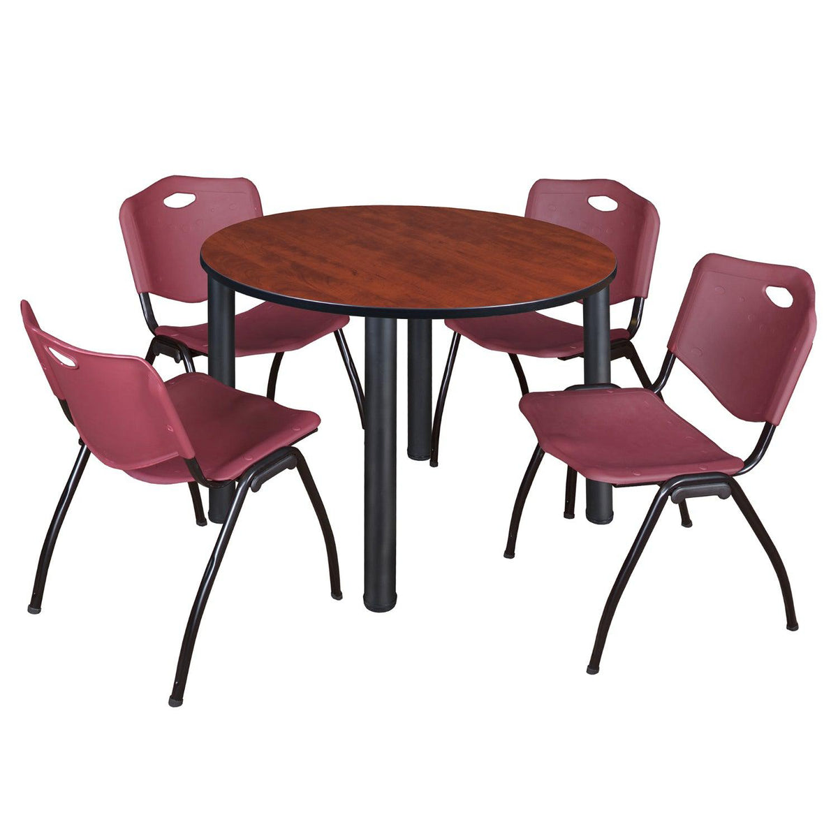 Kee Round Breakroom Table and Chair Package, Kee 48" Round Post-Leg Breakroom Table with 4 "M" Stack Chairs
