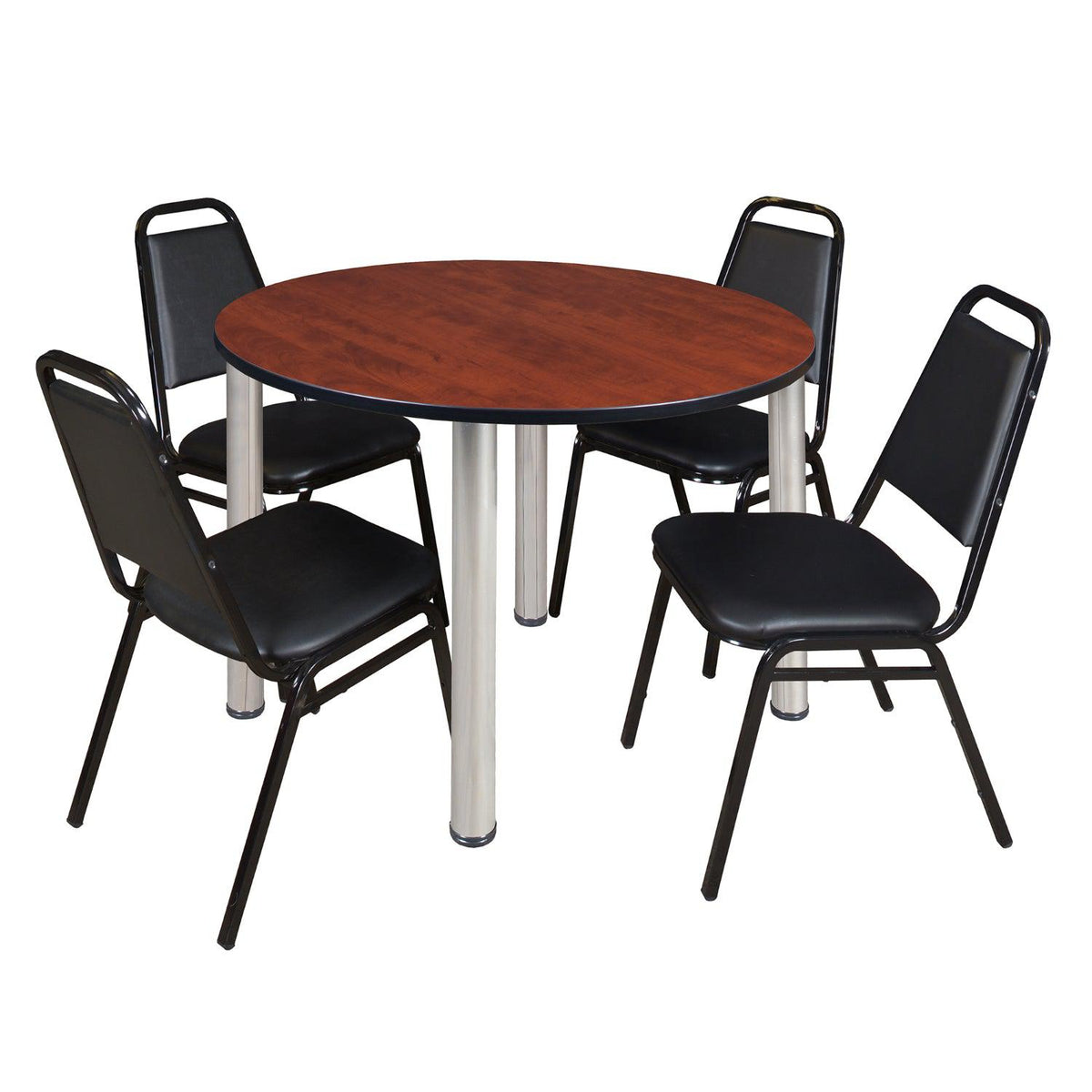 Kee Round Breakroom Table and Chair Package, Kee 48" Round Post-Leg Breakroom Table with 4 Restaurant Stack Chairs