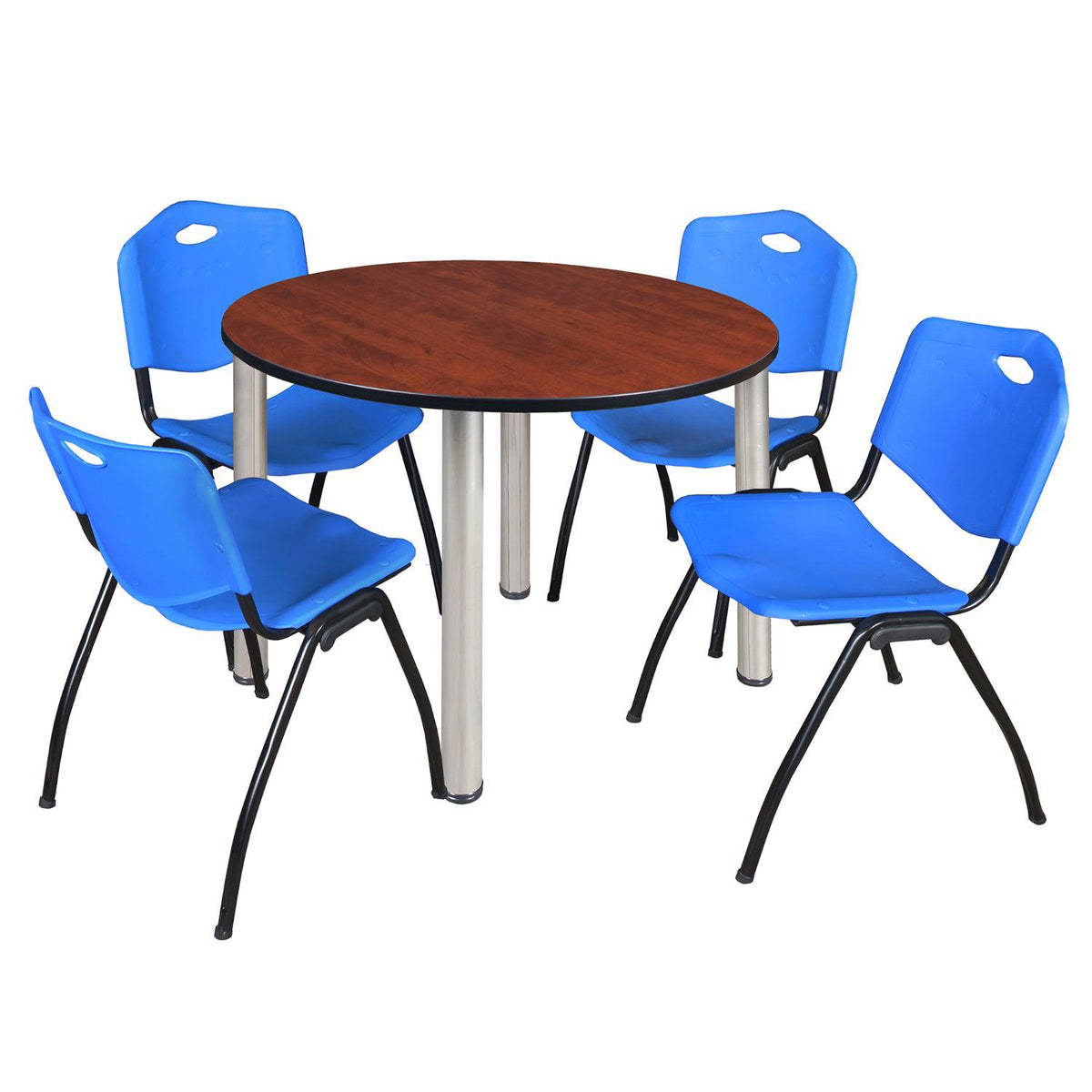 Kee Round Breakroom Table and Chair Package, Kee 48" Round Post-Leg Breakroom Table with 4 "M" Stack Chairs