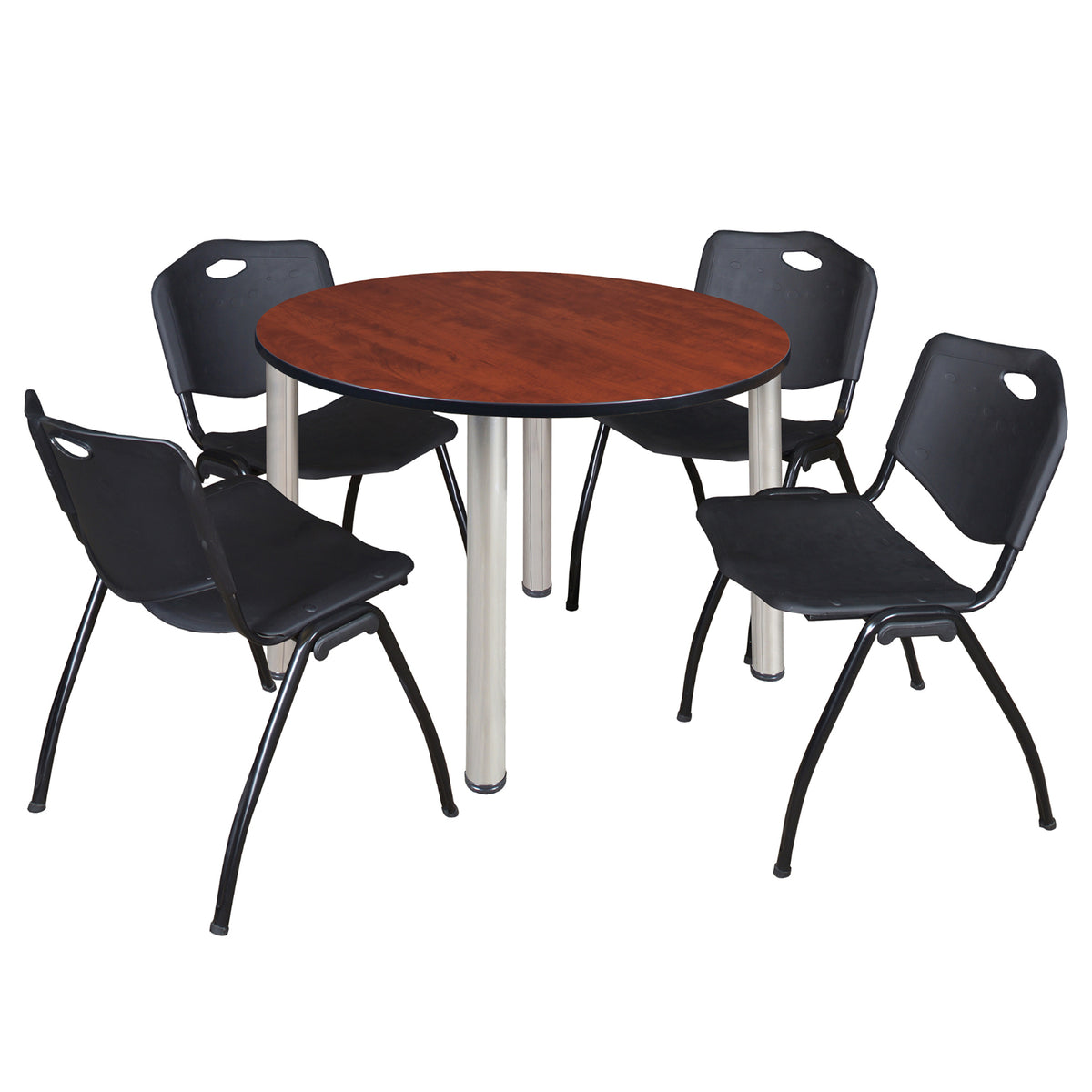 Kee Round Breakroom Table and Chair Package, Kee 48" Round Post-Leg Breakroom Table with 4 "M" Stack Chairs