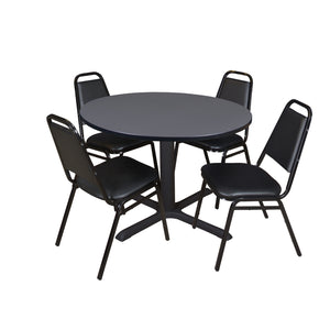 Cain Round Breakroom Table and Chair Package, Cain 48" Round X-Base Breakroom Table with 4 Restaurant Stack Chairs