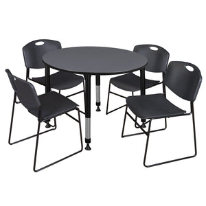 Kee Classroom Table and Chair Package, Kee 48" Round Adjustable Height Table with 4 Black Zeng Stack Chairs