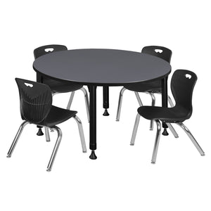 Kee Classroom Table and Chair Package, Kee 48" Round Adjustable Height Table with 4 Andy 12" Stack Chairs