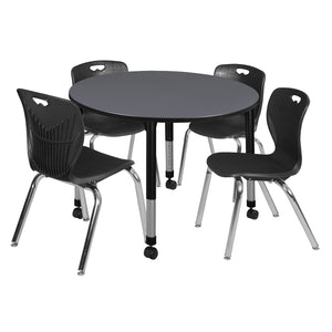 Kee Classroom Table and Chair Package, Kee 48" Round Mobile Adjustable Height Table with 4 Andy 18" Stack Chairs