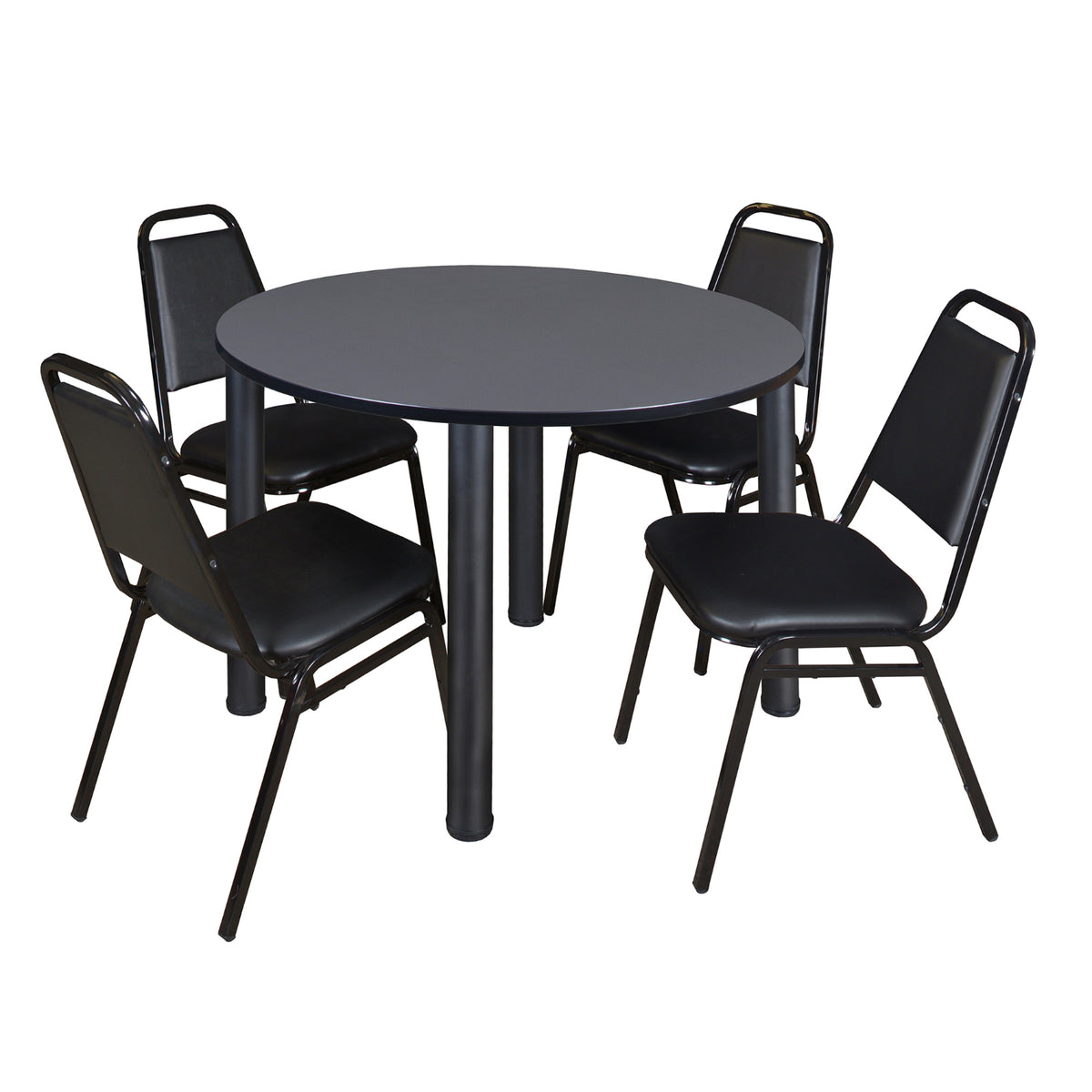 Kee Round Breakroom Table and Chair Package, Kee 48" Round Post-Leg Breakroom Table with 4 Restaurant Stack Chairs