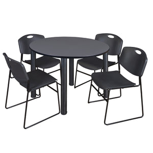 Kee Round Breakroom Table and Chair Package, Kee 48" Round Post-Leg Breakroom Table with 4 Zeng Stack Chairs