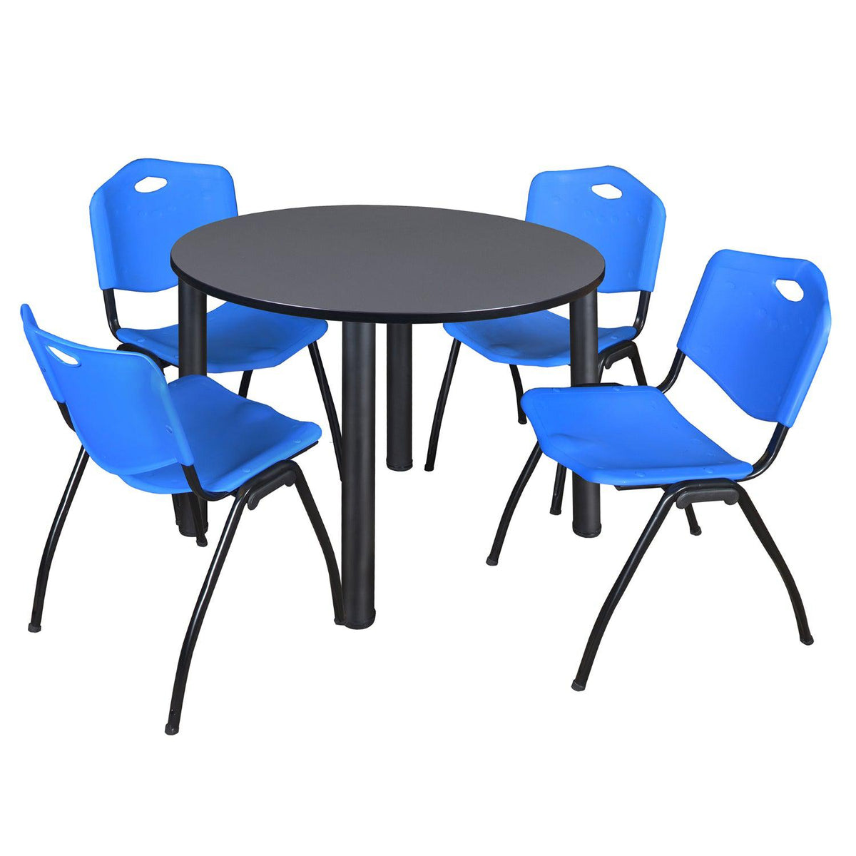 Kee Round Breakroom Table and Chair Package, Kee 48" Round Post-Leg Breakroom Table with 4 "M" Stack Chairs
