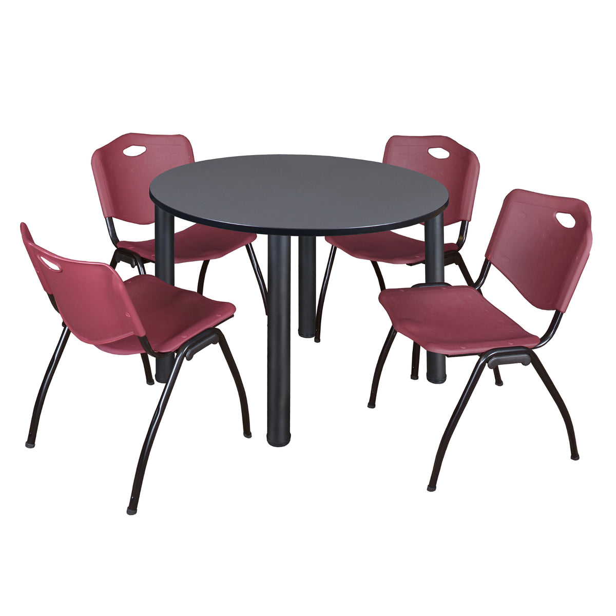 Kee Round Breakroom Table and Chair Package, Kee 48" Round Post-Leg Breakroom Table with 4 "M" Stack Chairs